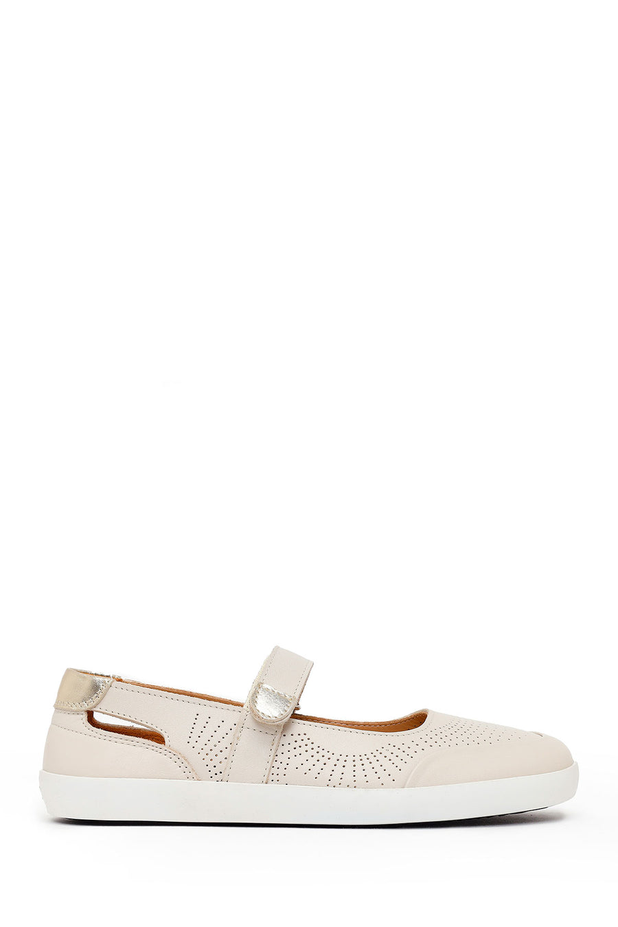 Woman Cream Strappy Leather Ballet Flat 26PFD370618 | Derimod