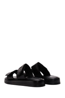 Women's Black Leather Comfort Slippers | Derimod