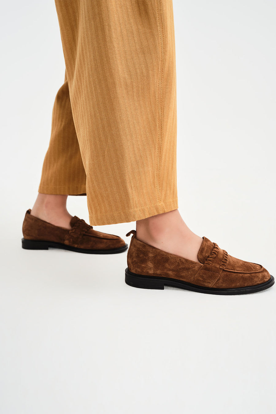 Kadın Taba Süet Deri Maskülen Loafer