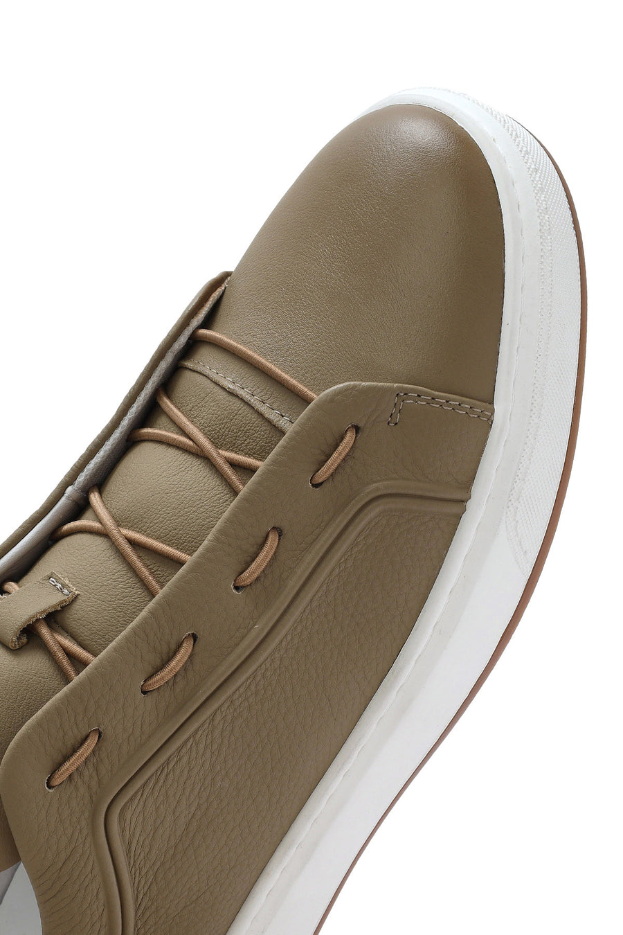 Erkek Bej Bağcıklı Deri Sneaker