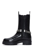 Women's Black Leather Zippered Chain Detailed Boots | Derimod