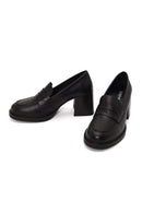 Kadın Siyah Kalın Topuklu Deri Maskülen Loafer | Derimod