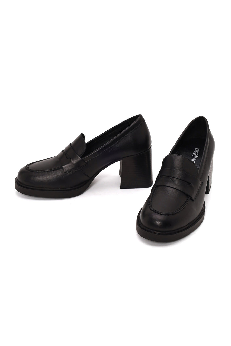 Kadın Siyah Kalın Topuklu Deri Maskülen Loafer
