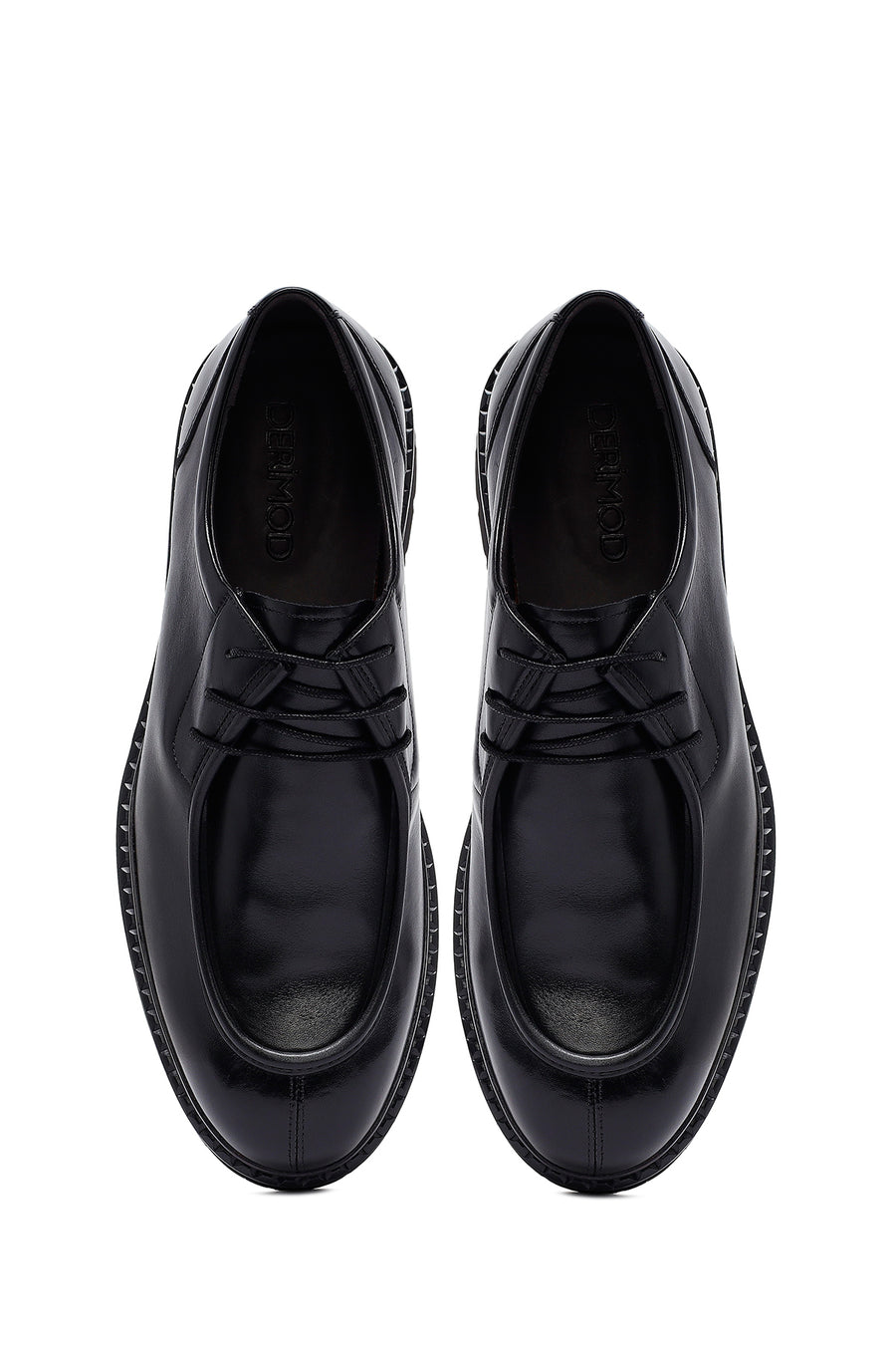 Male Black Lace-Up Thick-Soled Leather Casual Shoes