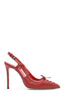 Women's Red Slingback High Thin Heel Leather Shoes | Derimod