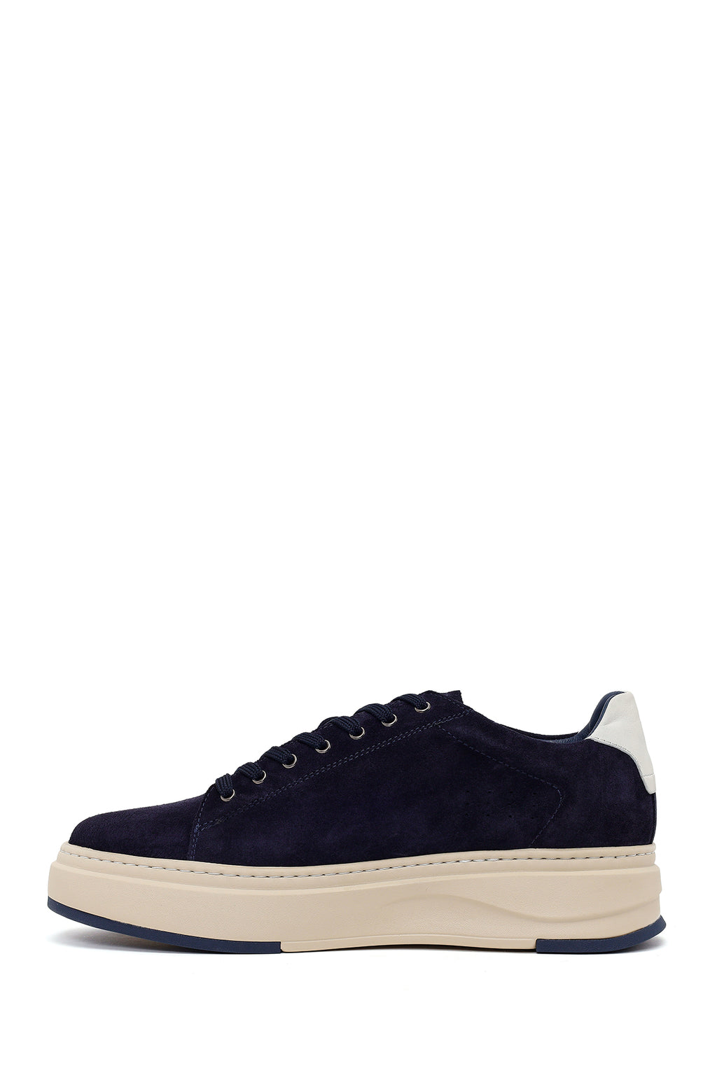 Erkek Lacivert Bağcıklı Kalın Tabanlı Süet Deri Sneaker