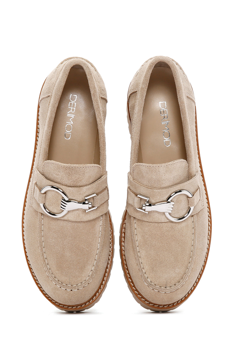 Women's Beige Thick Soled Suede Leather Masculine Loafer
