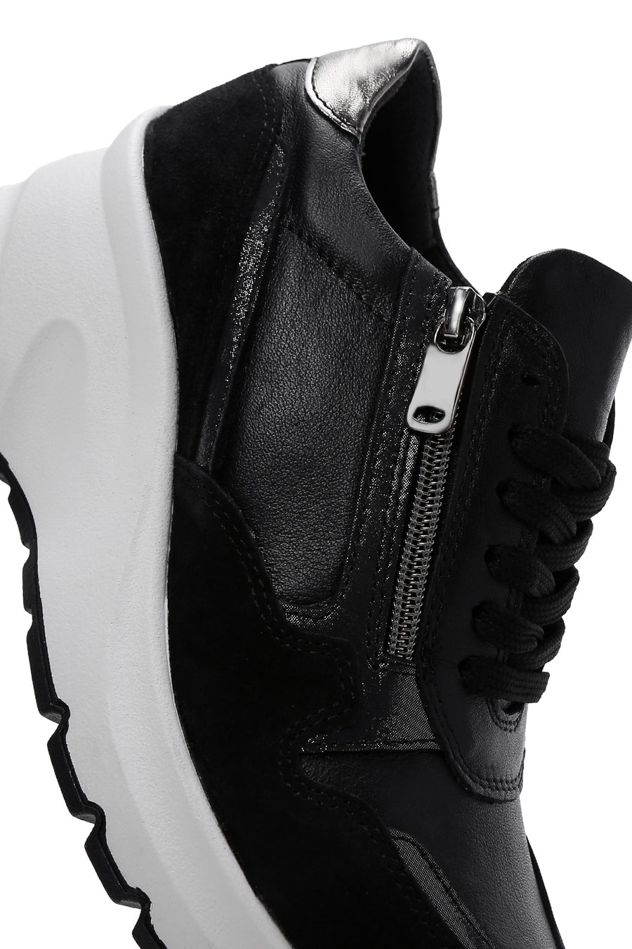 Kadın Siyah Deri Kalın Tabanlı Sneaker