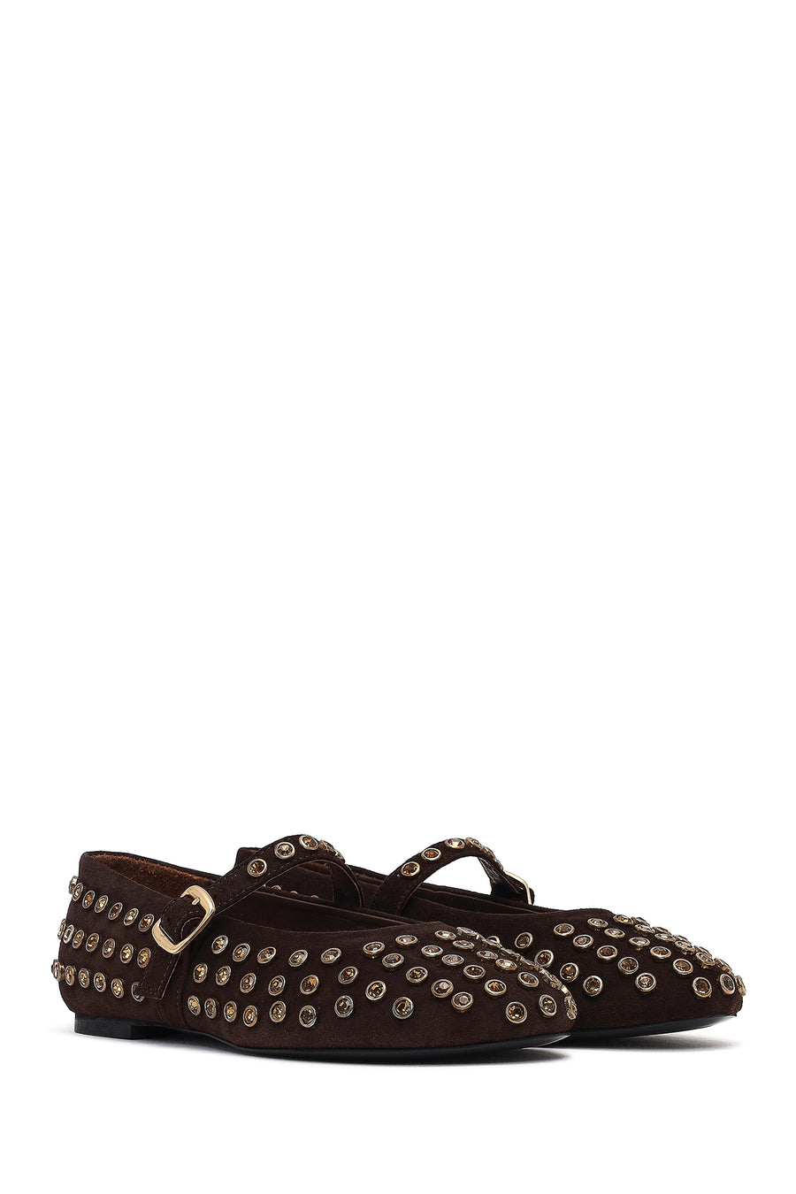 Woman Brown Stone-Embellished Leather Ballet Flat