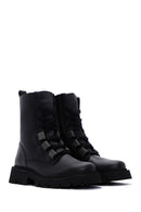Women's Black Leather Zippered Boots | Derimod