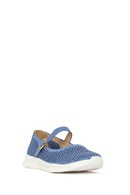 Woman Blue Buckled Patterned Suede Comfort Shoes | Derimod