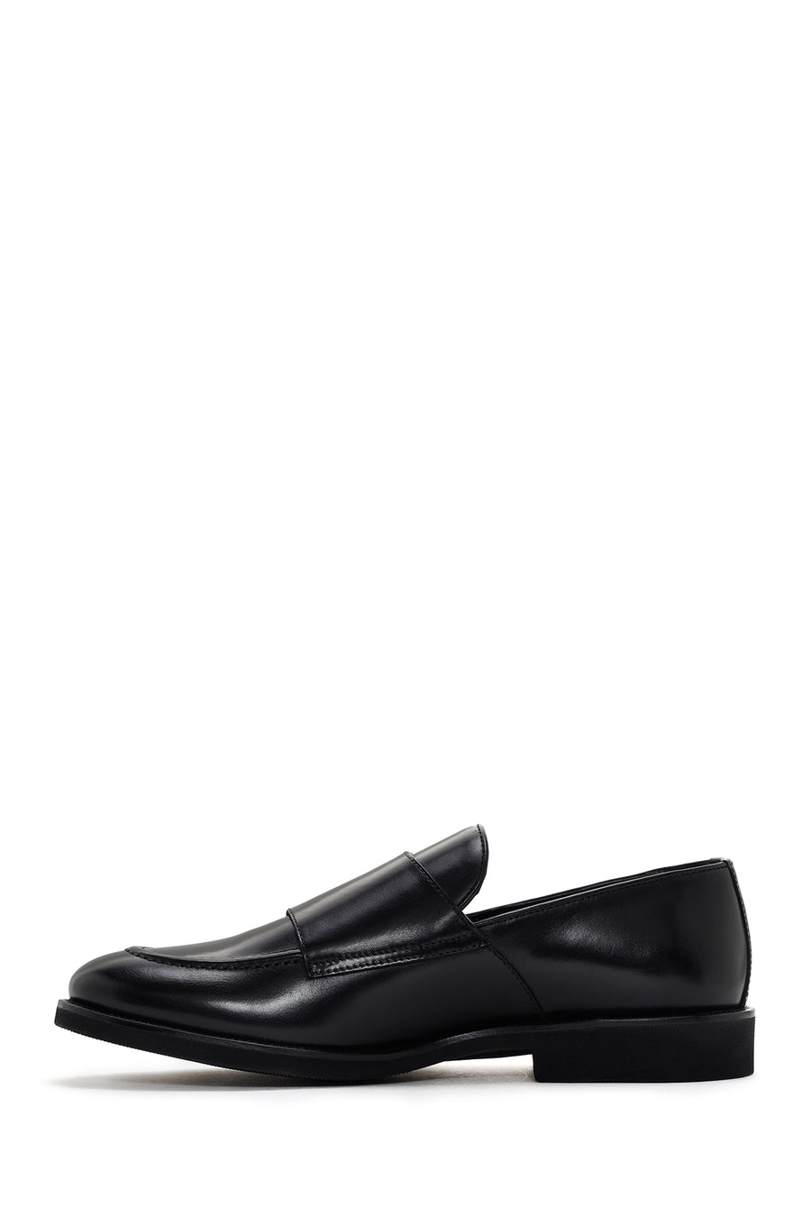 Erkek Siyah Çift Tokalı Deri Casual Loafer