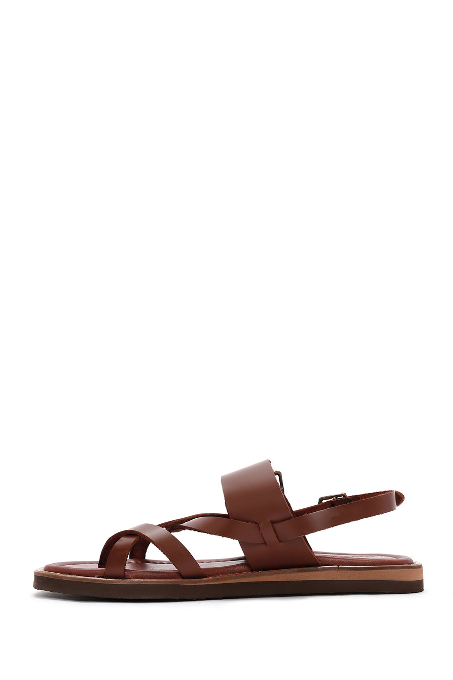 Women's Tan Ankle Strap Flip-Flop Leather Sandals
