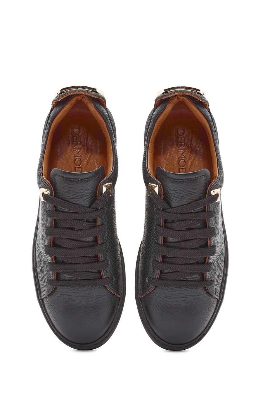 Kadın Siyah Bağcıklı Deri Sneaker