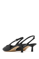 Women's Black Slingback Low Thin Heel Leather Shoes | Derimod