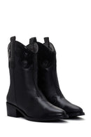 Women's Black Leather Heeled Cowboy Boots | Derimod
