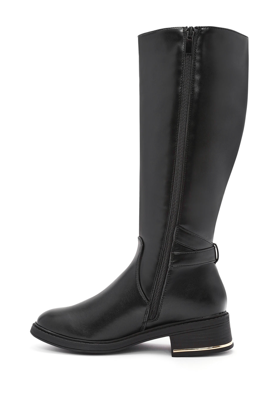 Women's Black Zipper Buckle Detail Boots