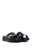 Woman Black Thick-Soled Leather Slipper | Derimod