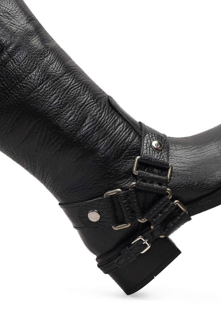 Women's Black Leather Biker Boot