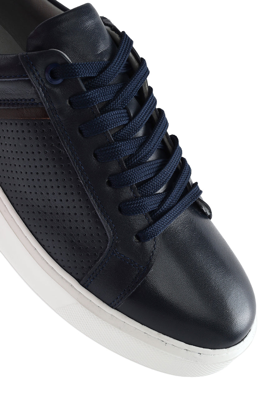 Erkek Lacivert Bağcıklı Deri Sneaker