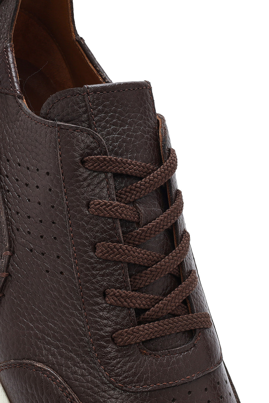 Erkek Kahverengi Bağcıklı Kalın Tabanlı Deri Casual Sneaker