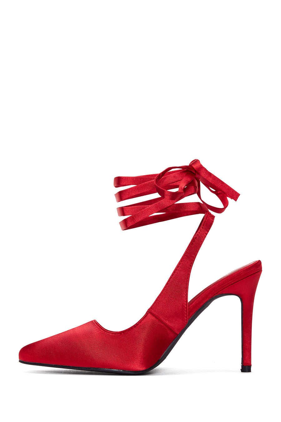 Women's Red Ankle Strap Satin Heeled Shoes