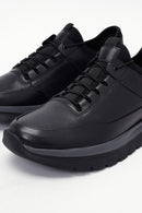 Erkek Siyah Bağcıklı Deri Sneaker | Derimod