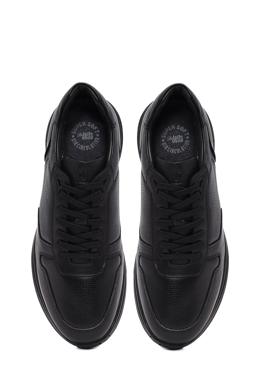Erkek Siyah Bağcıklı Deri Sneaker