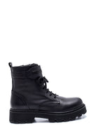 Women's Black Leather Zippered Boots | Derimod