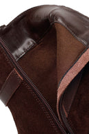 Woman Brown Zip Closure Chunky-Heeled Suede Leather Boots | Derimod