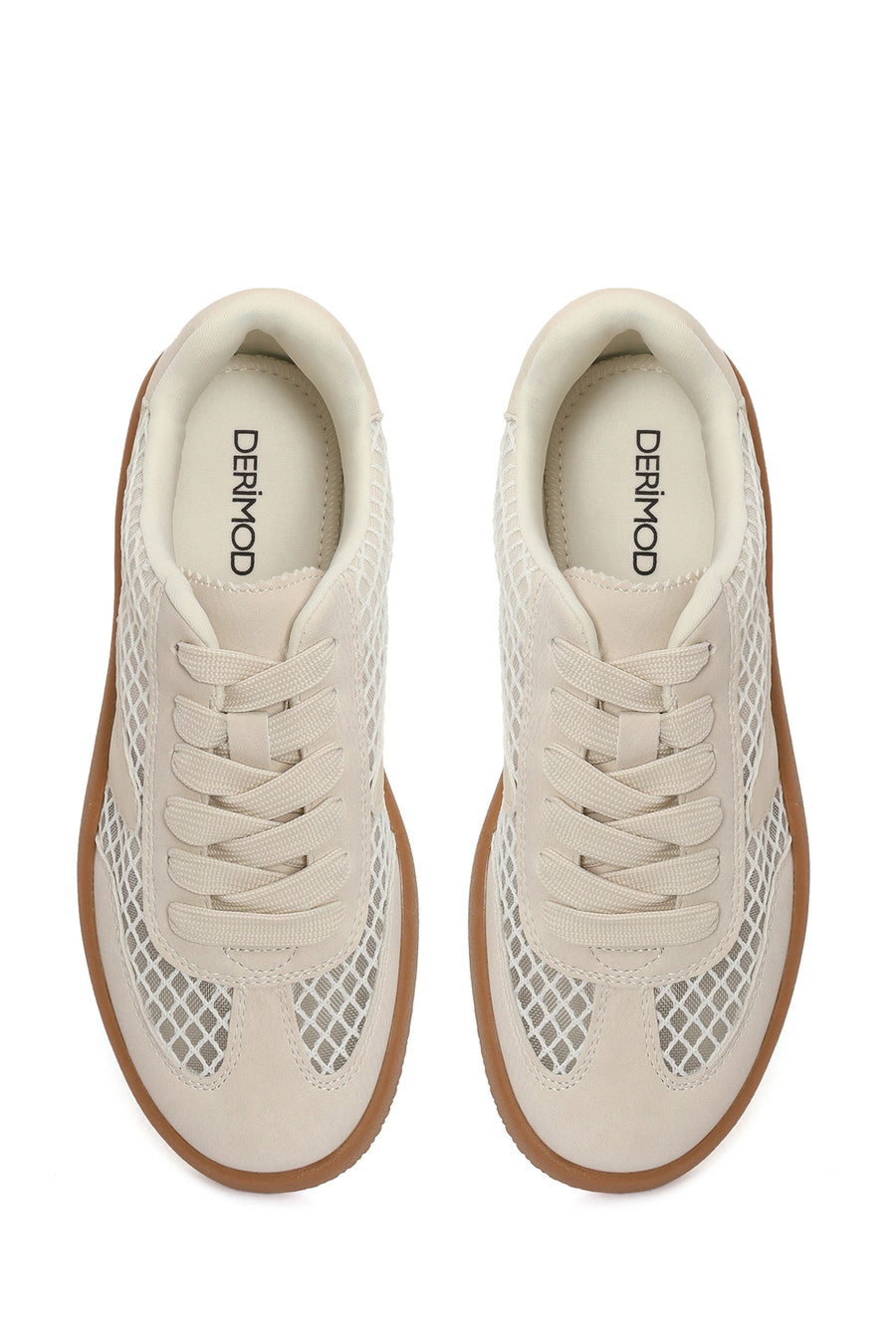 Kadın Bej Bağcıklı Kumaş Sneaker