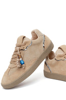 Kadın Bej Bağcıklı Süet Deri Sneaker | Derimod
