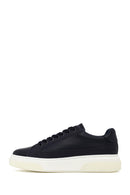 Erkek Lacivert Bağcıklı Kalın Tabanlı Deri Sneaker | Derimod