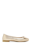 Women's Gold Metallic Leather Ballet Flat | Derimod