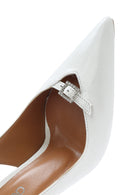 Women's White Ankle Buckle Open Back Thin Heel Leather Shoes | Derimod