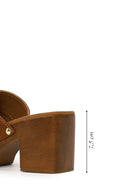 Woman Multicolored Thick-Heeled Suede Slipper | Derimod