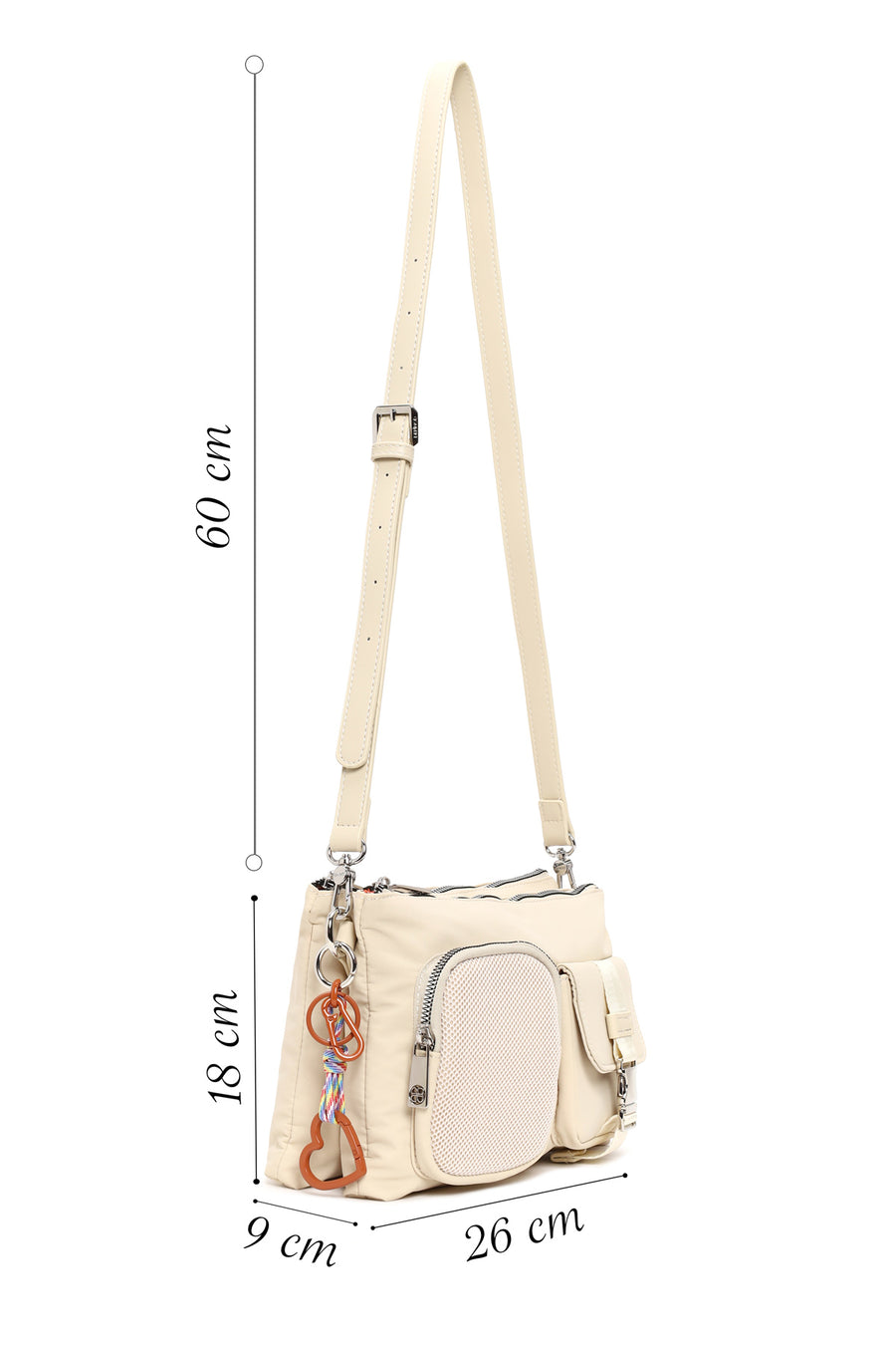 Woman Cream Long-Strap Fabric Crossbody Bag