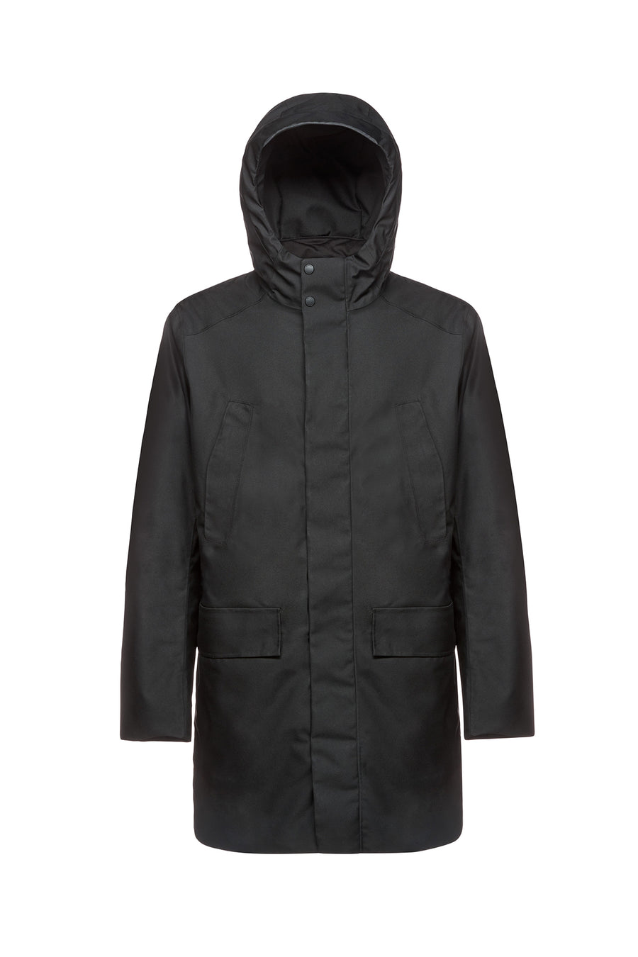 Geox Men's Black Clintford Zippered Hooded Long Coat