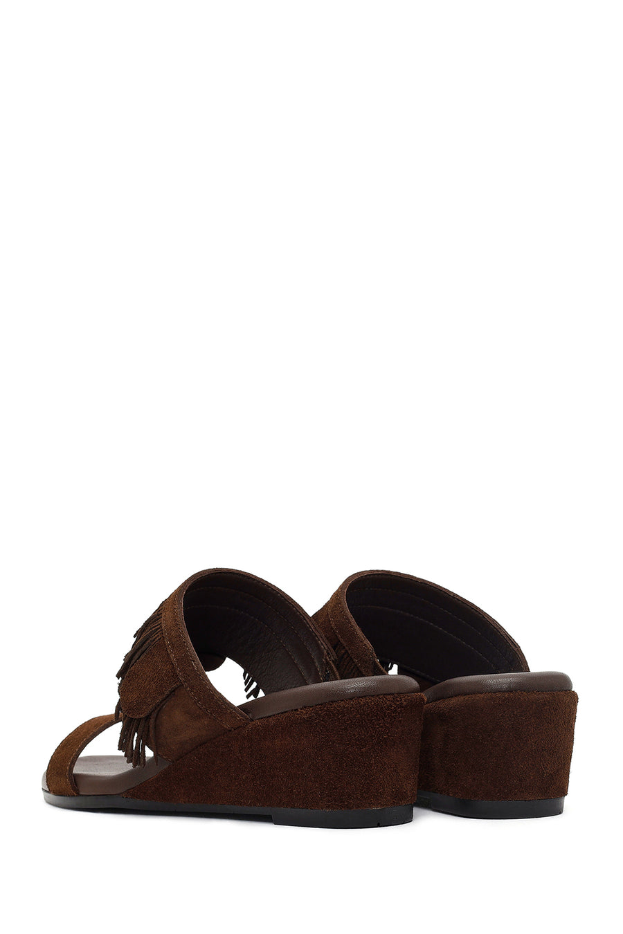 Women's Brown Platform Suede Leather Slippers