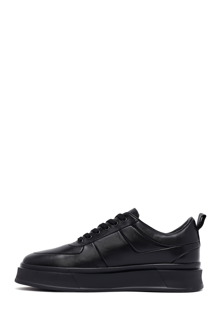 Erkek Siyah Bağcıklı Kalın Tabanlı Deri Sneaker