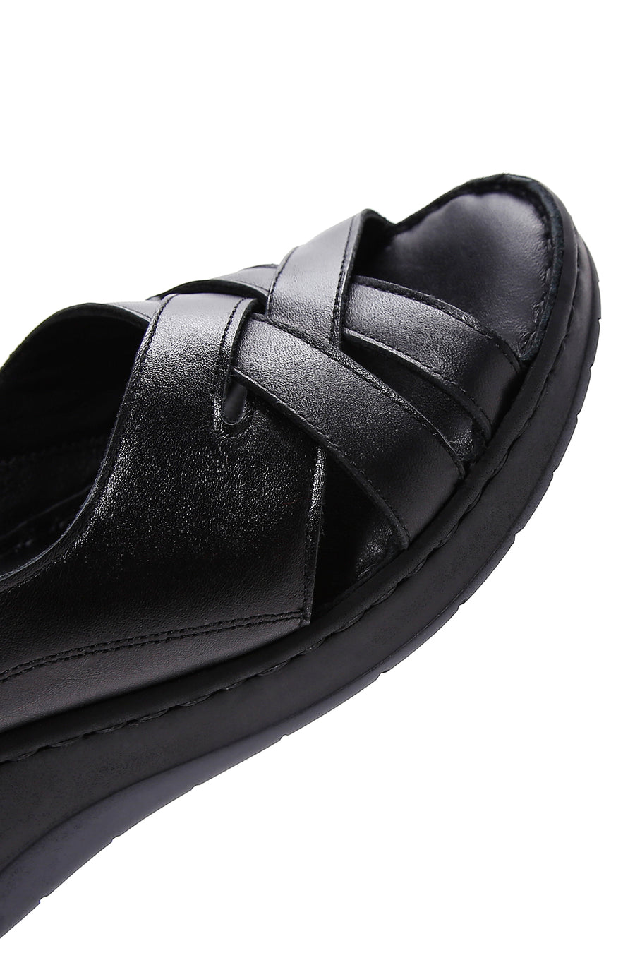 Kadın Siyah Deri Dolgu Topuk Comfort Sandalet