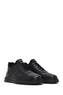 Erkek Siyah Bağcıklı Deri Sneaker | Derimod