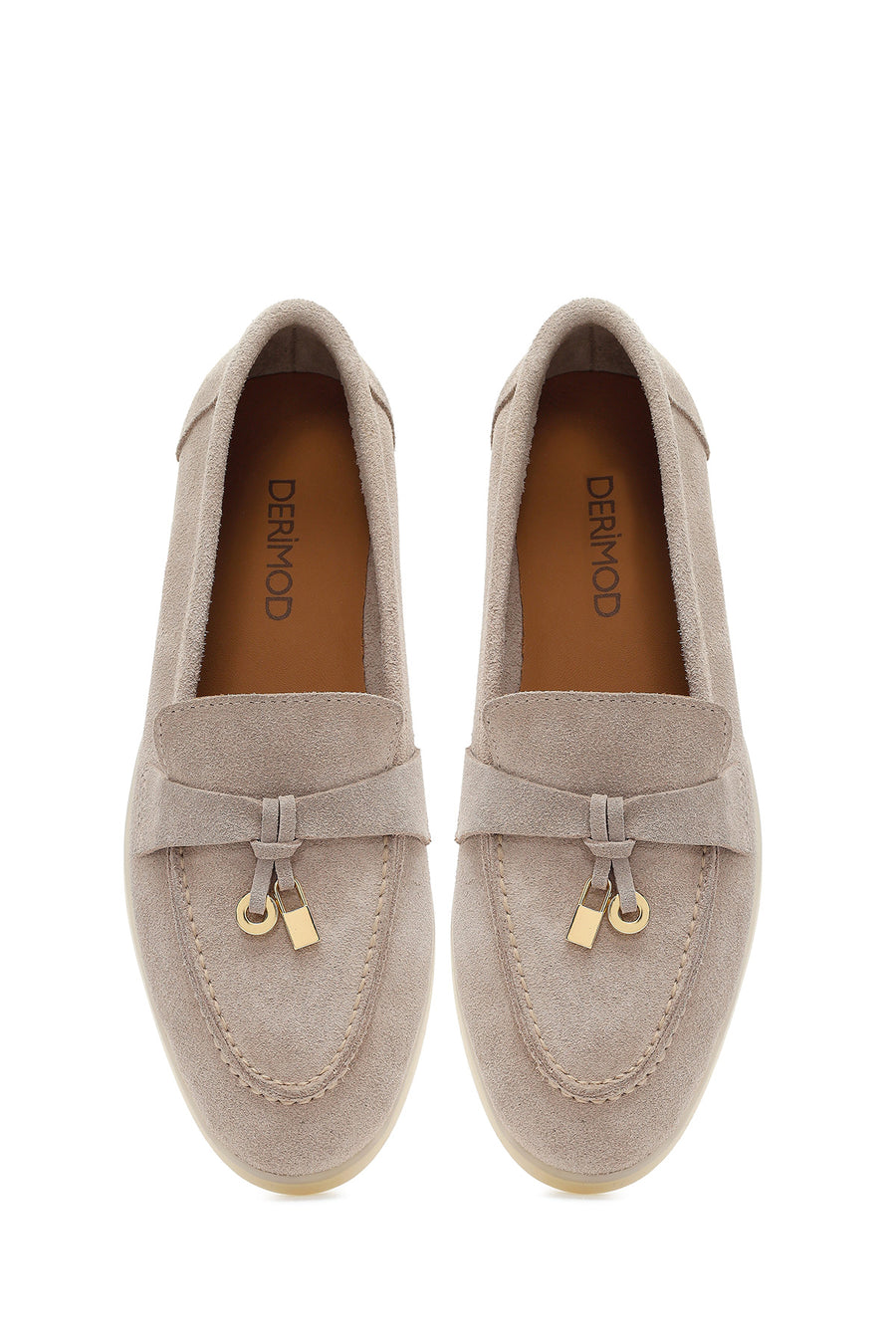 Kadın Bej Süet Deri Maskülen Loafer
