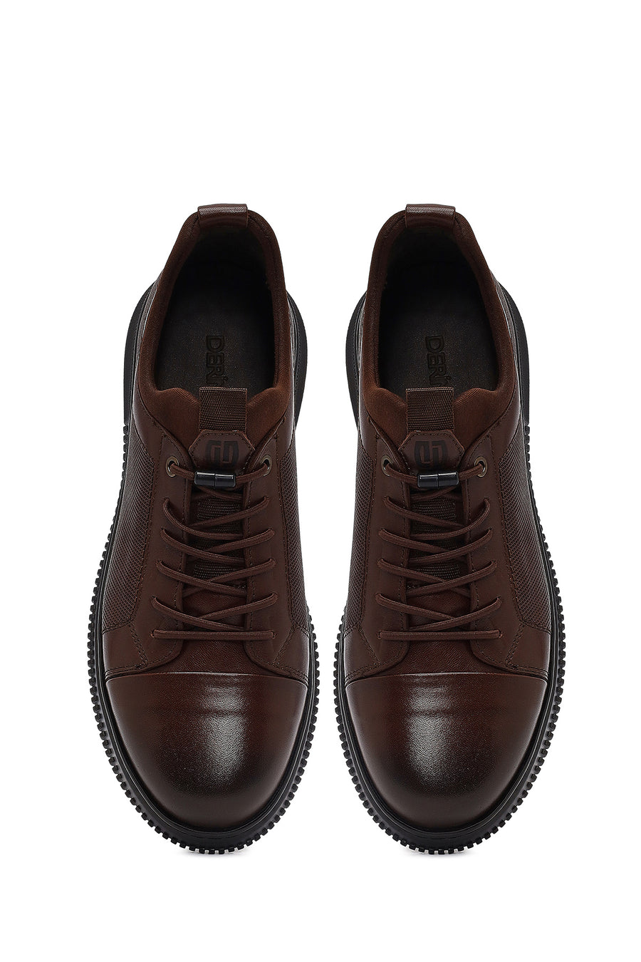 Erkek Kahverengi Bağcıklı Deri Sneaker