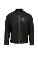 Towns Men Black Slim-Fit Short Leather Jacket | Derimod