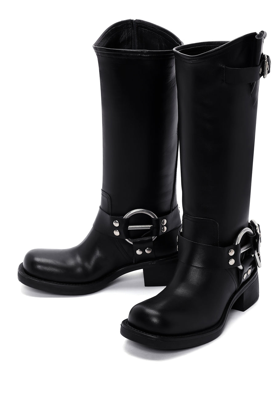 Women's Black Leather Buckle Boots