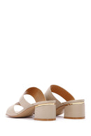 Women's Beige Short Thick Heeled Slippers | Derimod