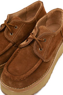 Women's Beige Thick-Soled Lace-Up Suede Leather Teddy Casual Shoe | Derimod