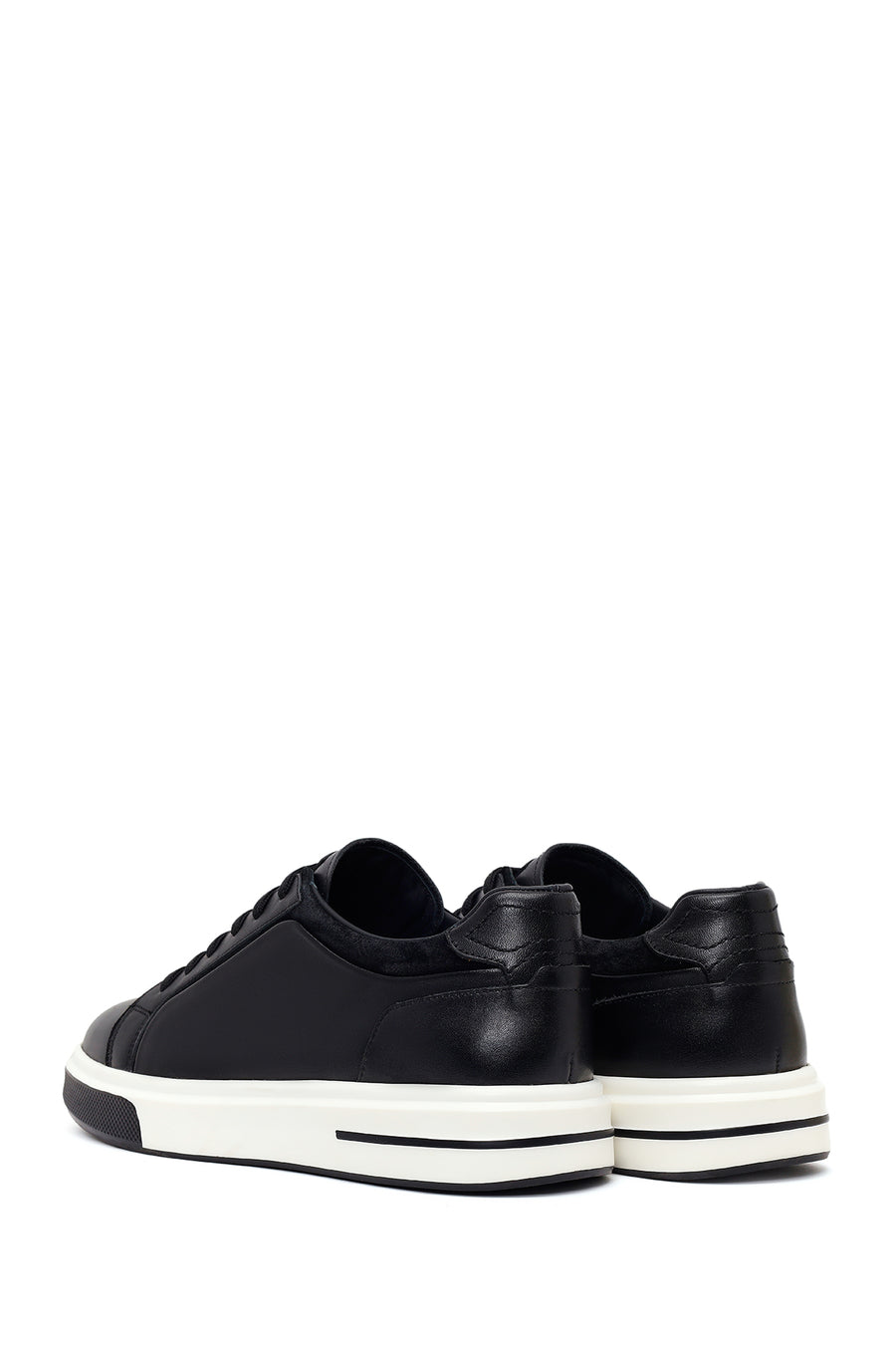 Erkek Siyah Bağcıklı Kalın Tabanlı Deri Sneaker