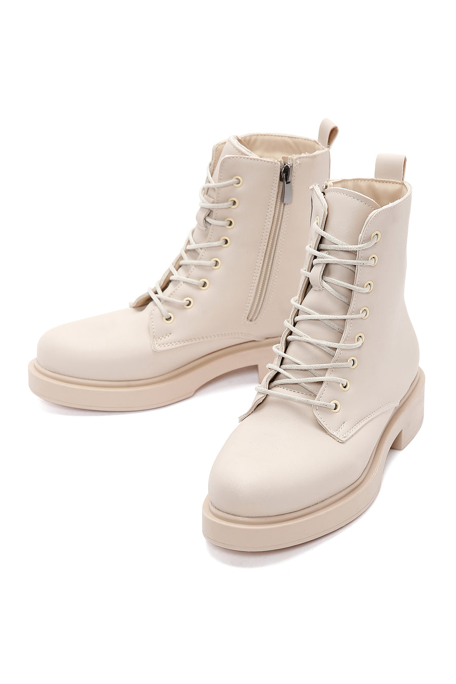 Women's Cream Zippered Boots